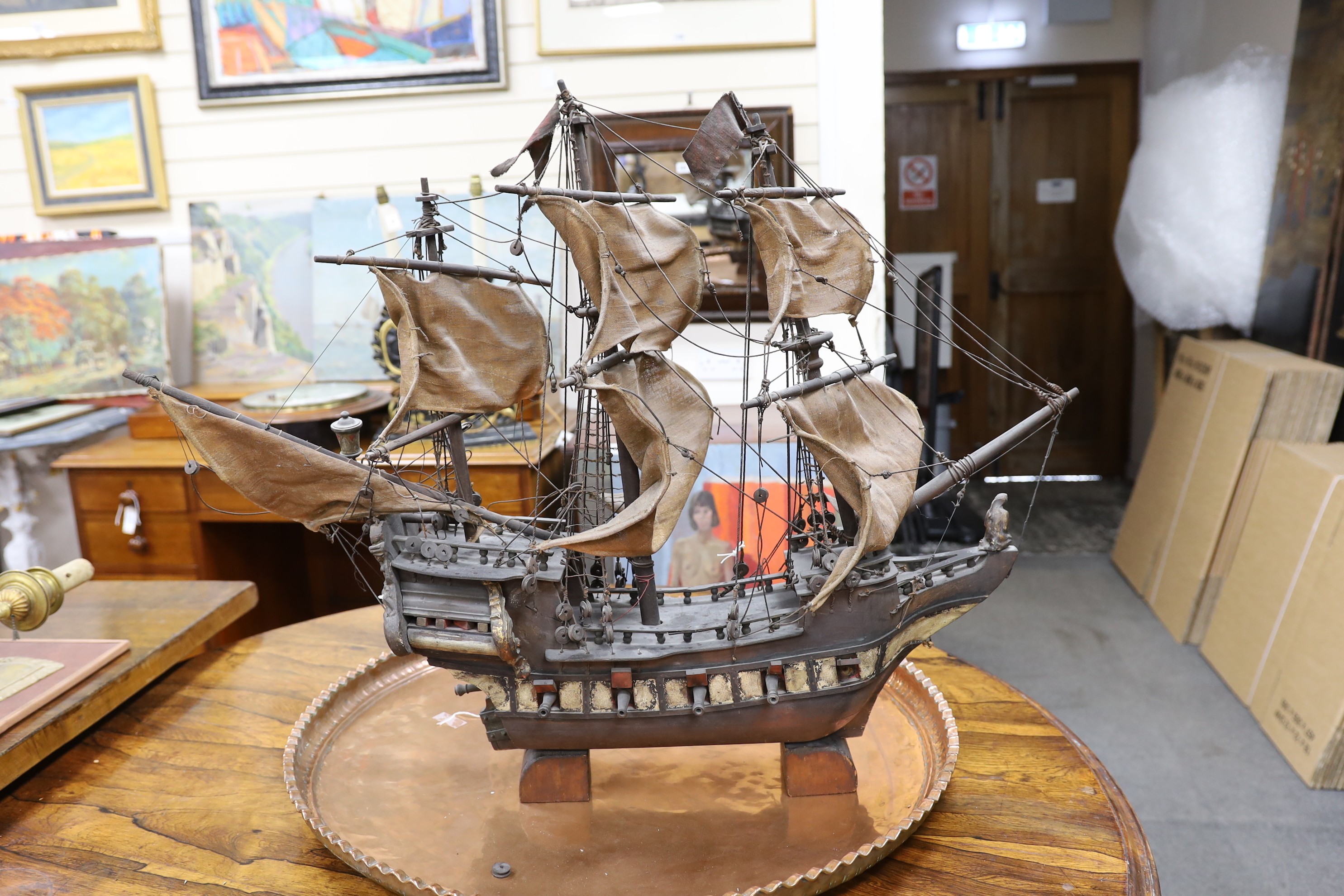 A model Man'o'war ship, 1937. Height 72cm